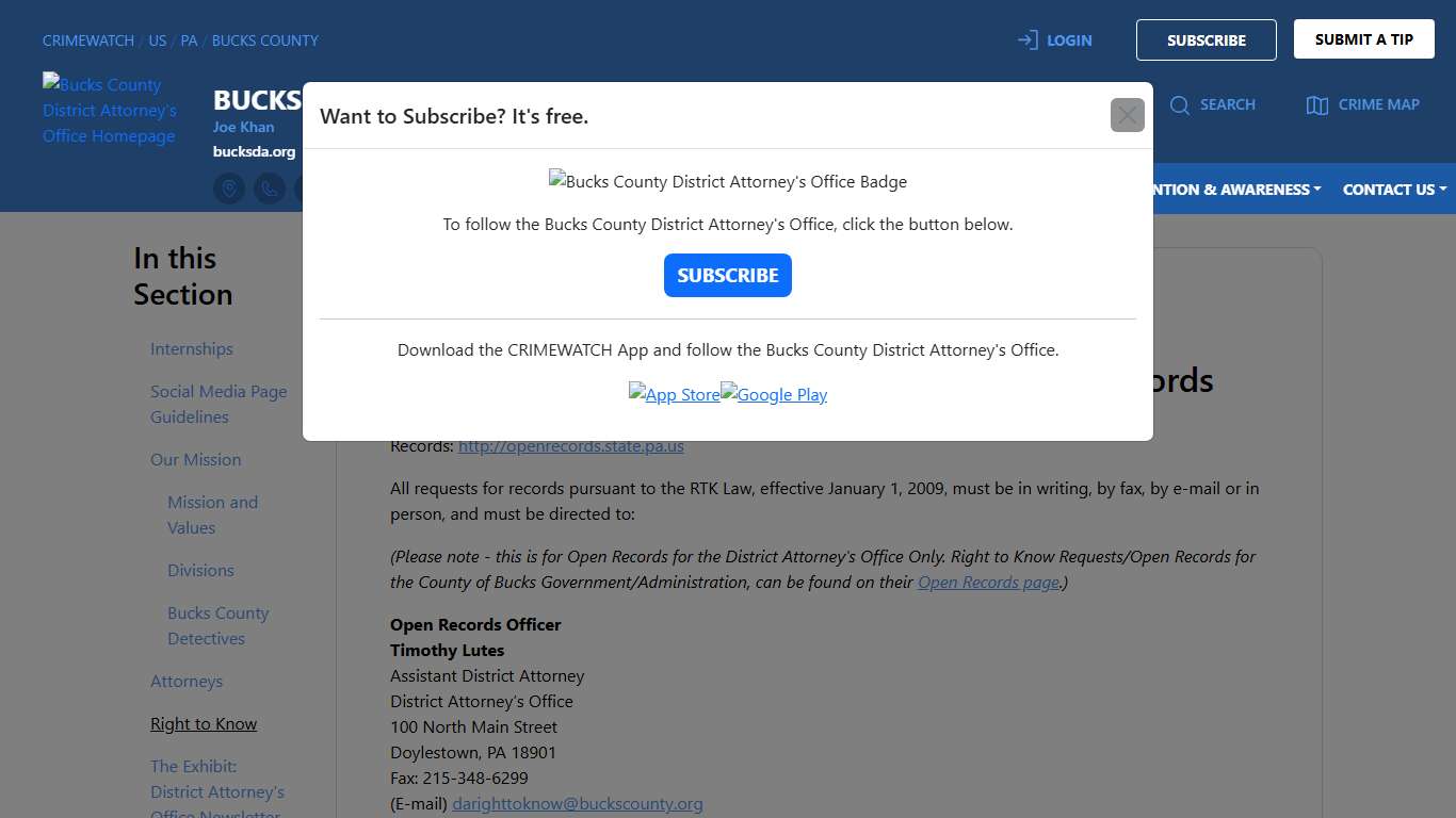 Right to Know | Bucks County District Attorney's Office