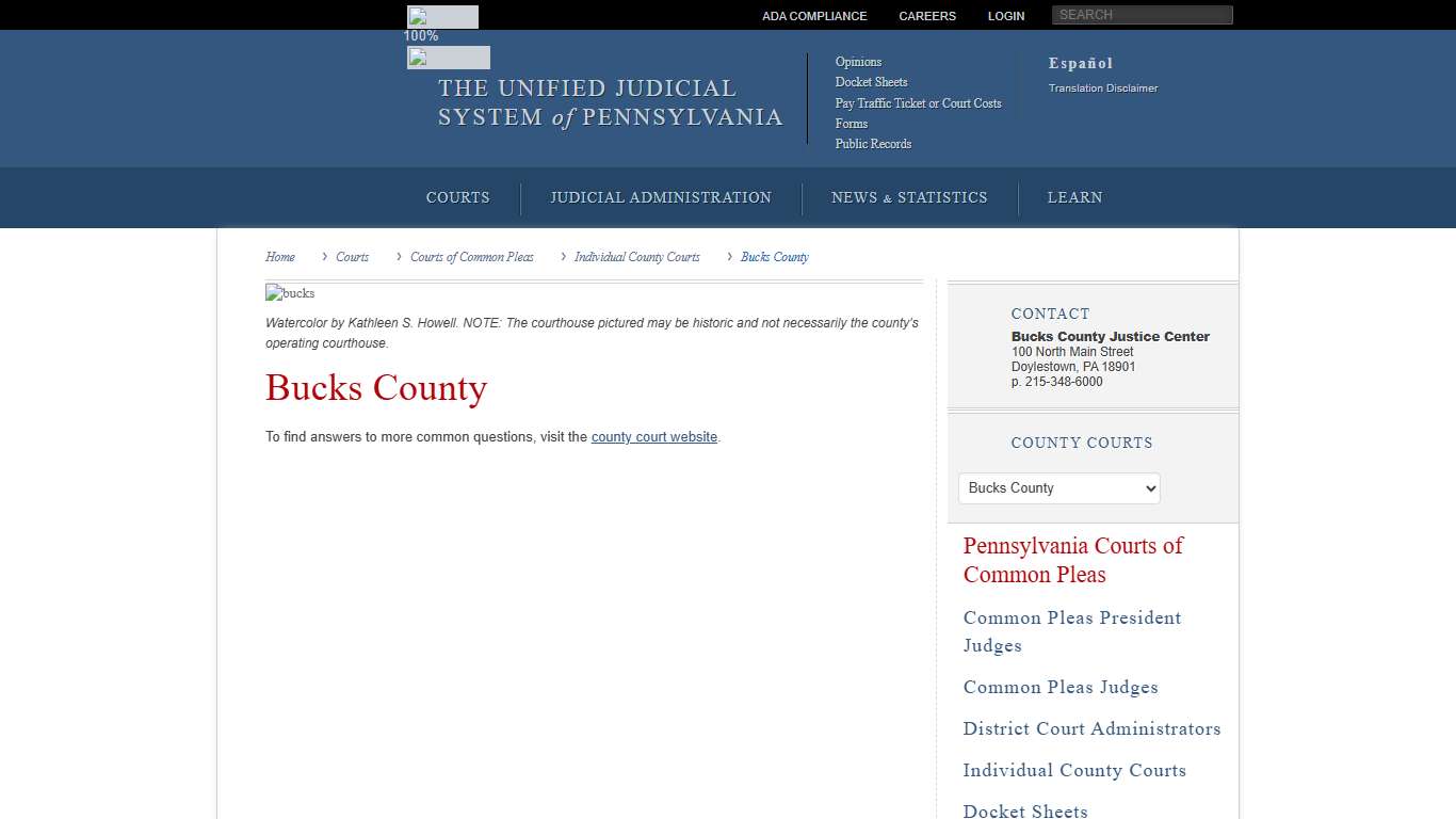 Bucks County | Individual County Courts | Courts of Common Pleas | Courts | Unified Judicial System of Pennsylvania