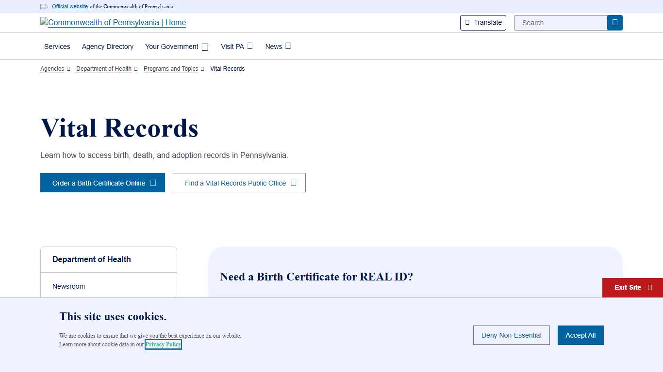 Vital Records | Department of Health | Commonwealth of Pennsylvania